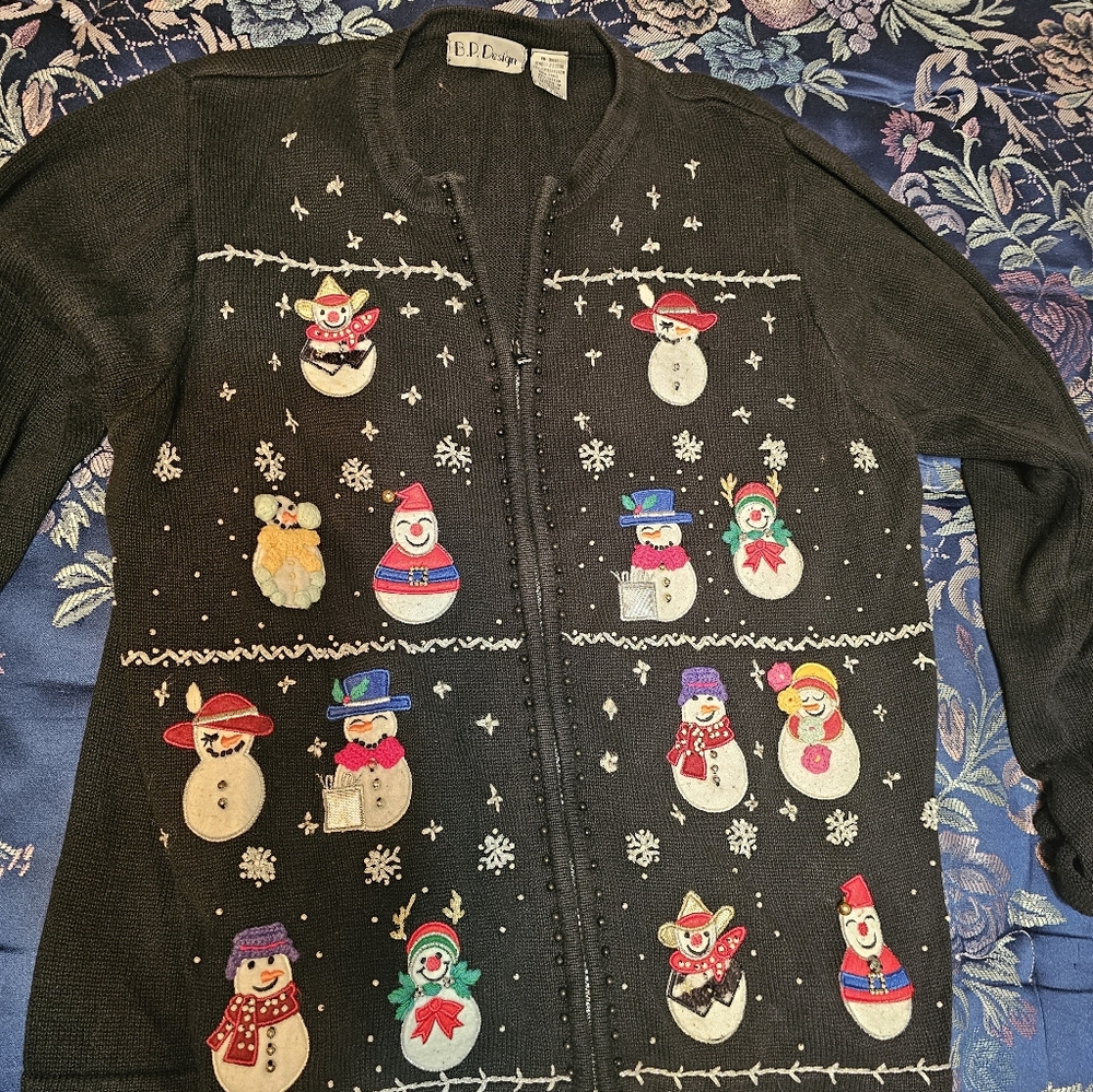 Festive Snowman Cardigan - Black